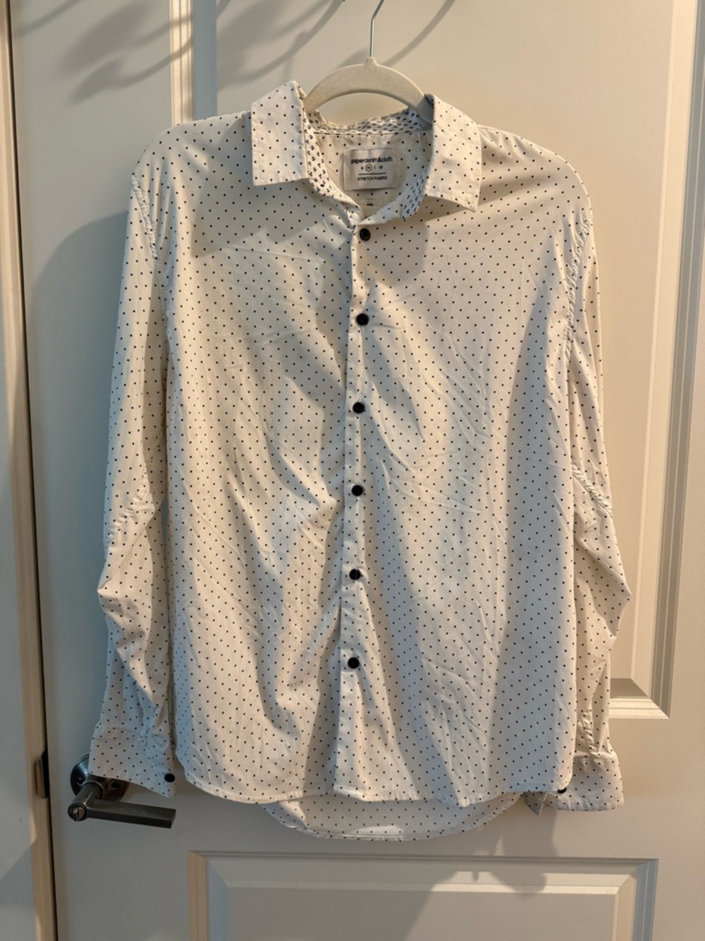 Paper Denim & Cloth White Long-Sleeve Button-Up Shirt with Black Micro Dots